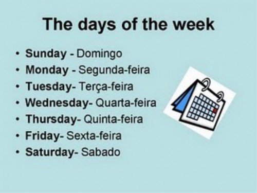 Dias Da Semana Em Ingles Palpite Digital